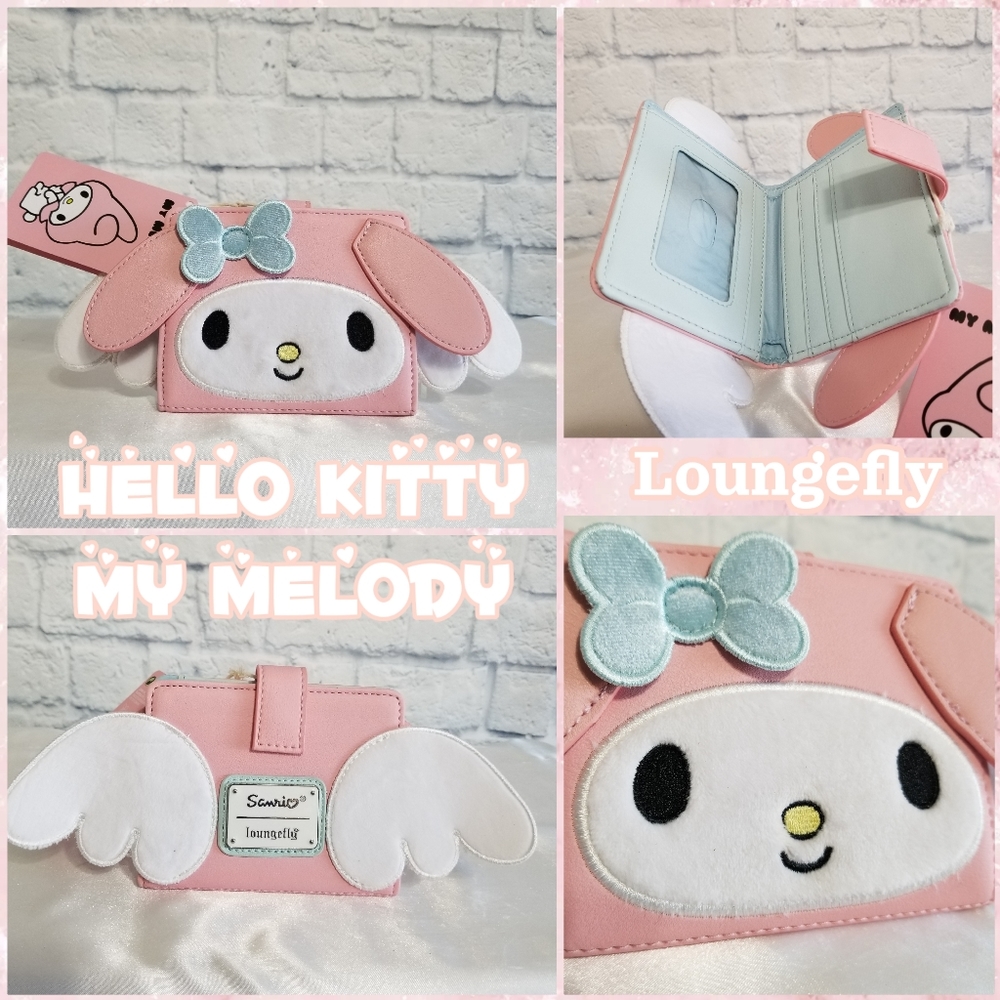 Loungefly My Melody Angel Wing Sanrio Hello Kitty Wallet Soft Fuzzy Details New